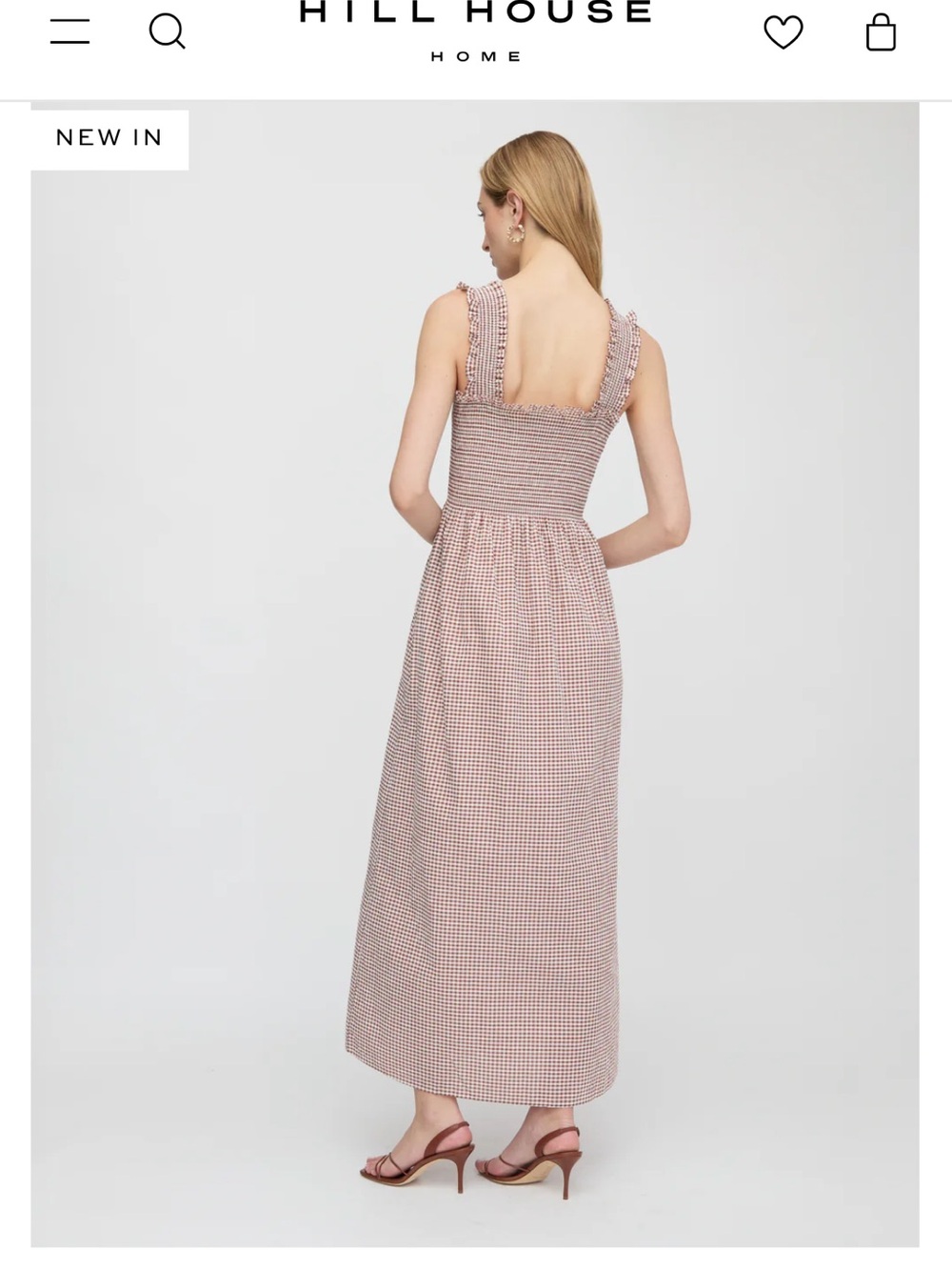 Hill House Ashlyn Nap Dress in Cognac Gingham Smocked Midi Dress small - Picture 4 of 10